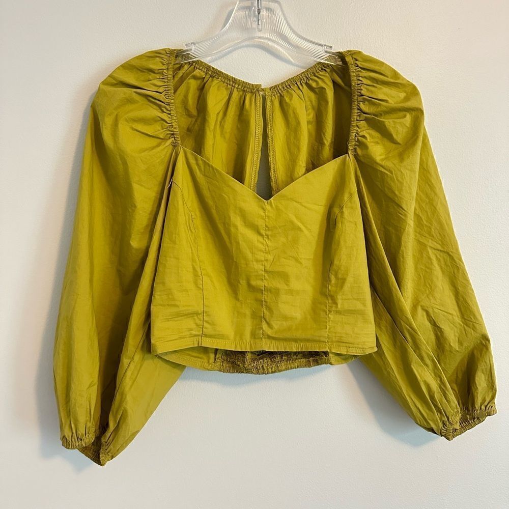Know One Cares Mustard Green Puff Sleeve Crop Top Size Small